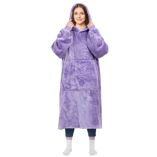 KPBLIS Wearable Blanket Hoodie Gifts for Women and Men Oversized Hooded Blankets Sweatshirt Adult Birthday Gifts for Mom Girlfriend Gifts Cozy Fleece Blanket with Sleeves and Giant Pocket Lilac