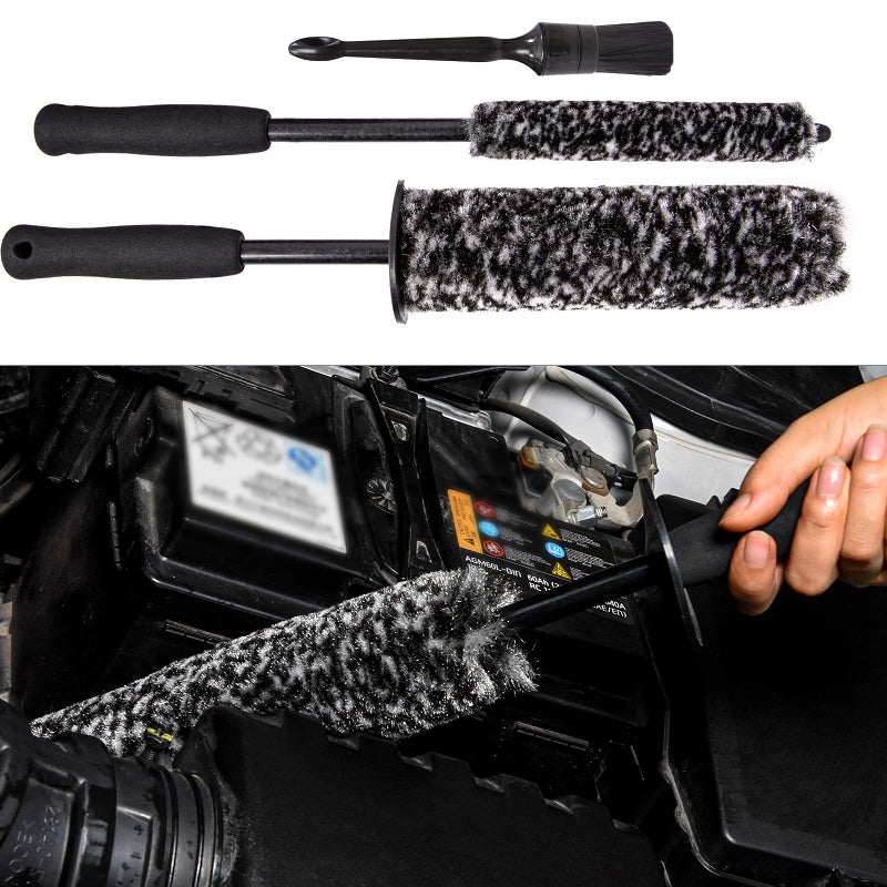 bzczh Car Wheel Rim Brush Kit Woolies Wheel Brush Car Cleaning Brush Fiber Rod Steel Ring Fiber Cleaning Brush Long NonSlip Handle Clean Brush Great to Clean Car Wheel Rim