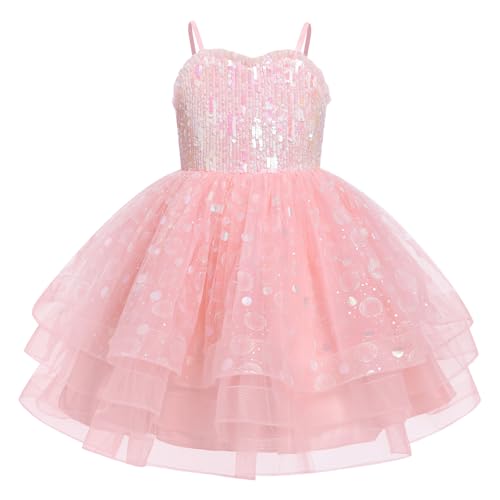 IMEKIS Pageant Dresses for Toddler Girls Kids Sparkly Sequin Tulle Princess Tea Party Formal Wedding Guest Fairy Baby 7th 8th Birthday Outfit Photoshoot Graduation Pink 78 Years - Image 1