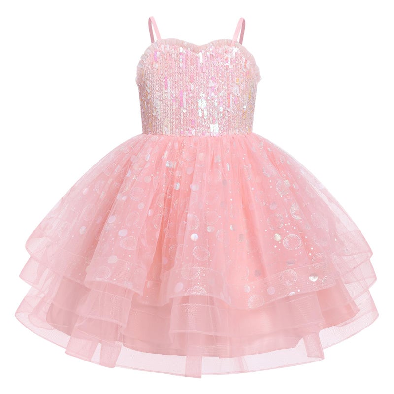 IMEKIS Pageant Dresses for Toddler Girls Kids Sparkly Sequin Tulle Princess Tea Party Formal Wedding Guest Fairy Baby 7th 8th Birthday Outfit Photoshoot Graduation Pink 78 Years - Image 2