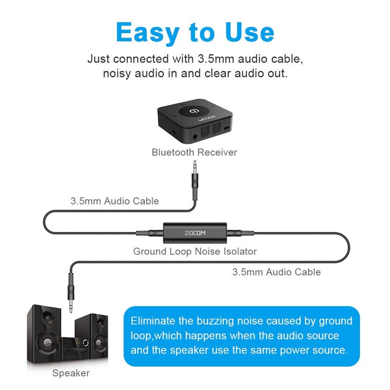 ZIOCOM Ground Loop Noise Isolator, Noise Filter, Eliminate The Buzzing Noise for Your Car Audio System/Home Stereo with Jack 3.5mm Audio Cable (1 Pack) - Image 3