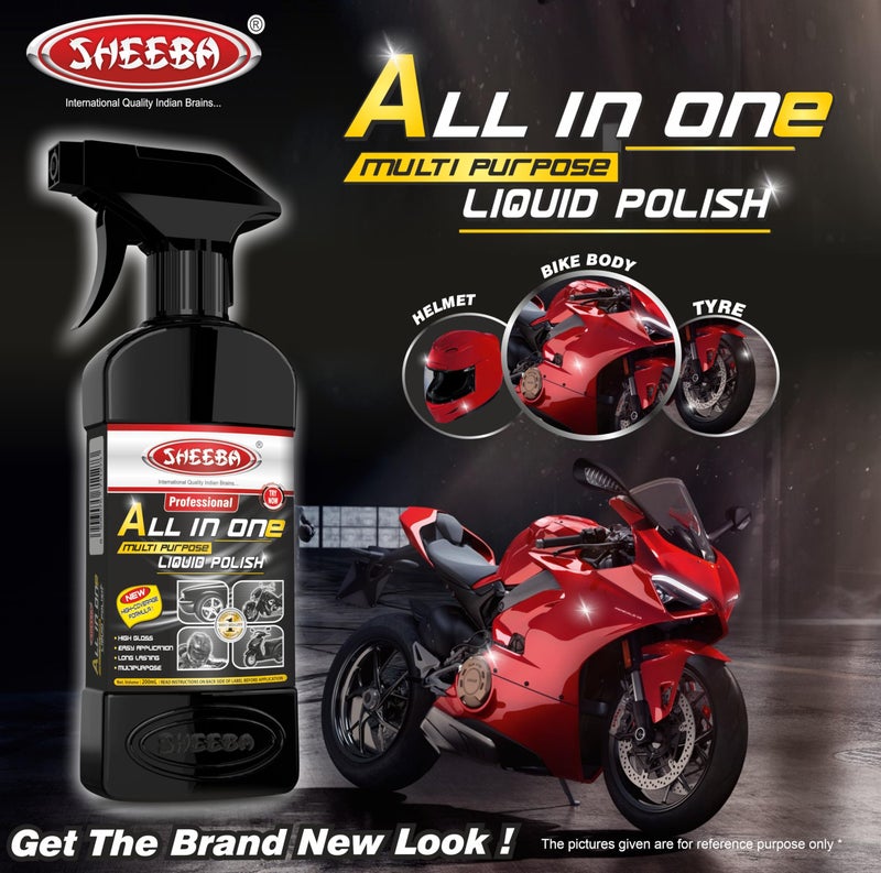 SHEEBA All in One Multipurpose Liquid Polish for Car, Motorbike, Scooter, Household, Office Care | High Gloss | Easy Application | For Interior & Exterior Surfaces -200mL with Applicator Pad. - Image 3