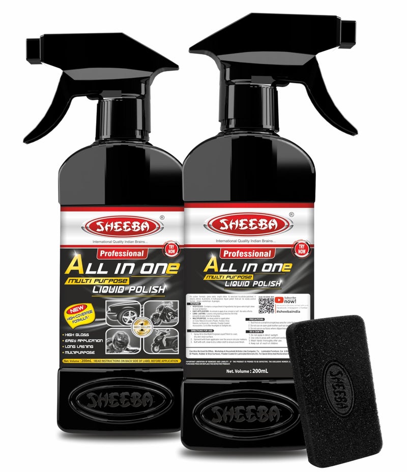 SHEEBA All in One Multipurpose Liquid Polish for Car, Motorbike, Scooter, Household, Office Care | High Gloss | Easy Application | For Interior & Exterior Surfaces -200mL with Applicator Pad. - Image 2