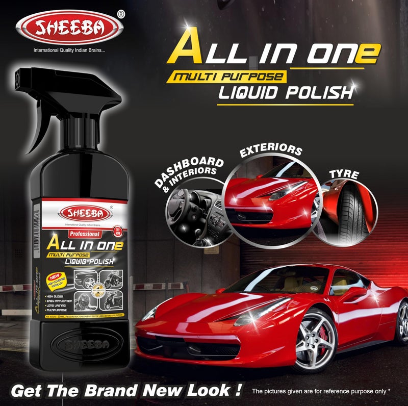SHEEBA All in One Multipurpose Liquid Polish for Car, Motorbike, Scooter, Household, Office Care | High Gloss | Easy Application | For Interior & Exterior Surfaces -200mL with Applicator Pad. - Image 4