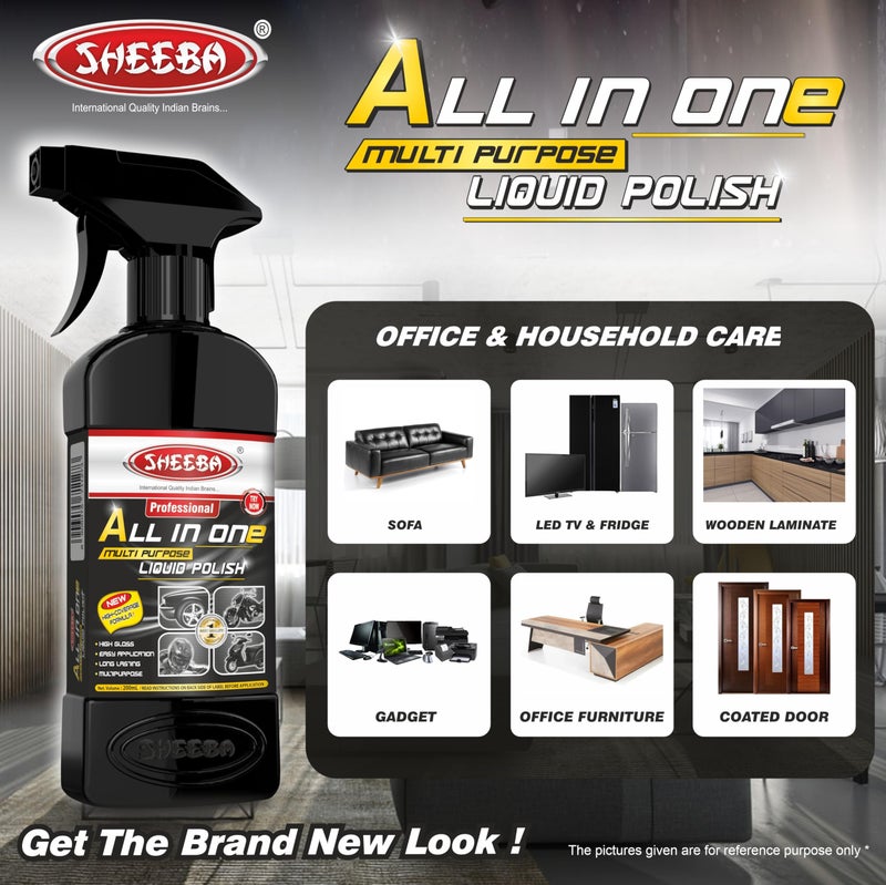 SHEEBA All in One Multipurpose Liquid Polish for Car, Motorbike, Scooter, Household, Office Care | High Gloss | Easy Application | For Interior & Exterior Surfaces -200mL with Applicator Pad. - Image 5