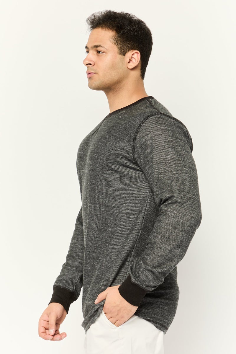 Company Eighty One Men Crew Neck Heather Long Sleeves Sweatshirt, Black - Image 3