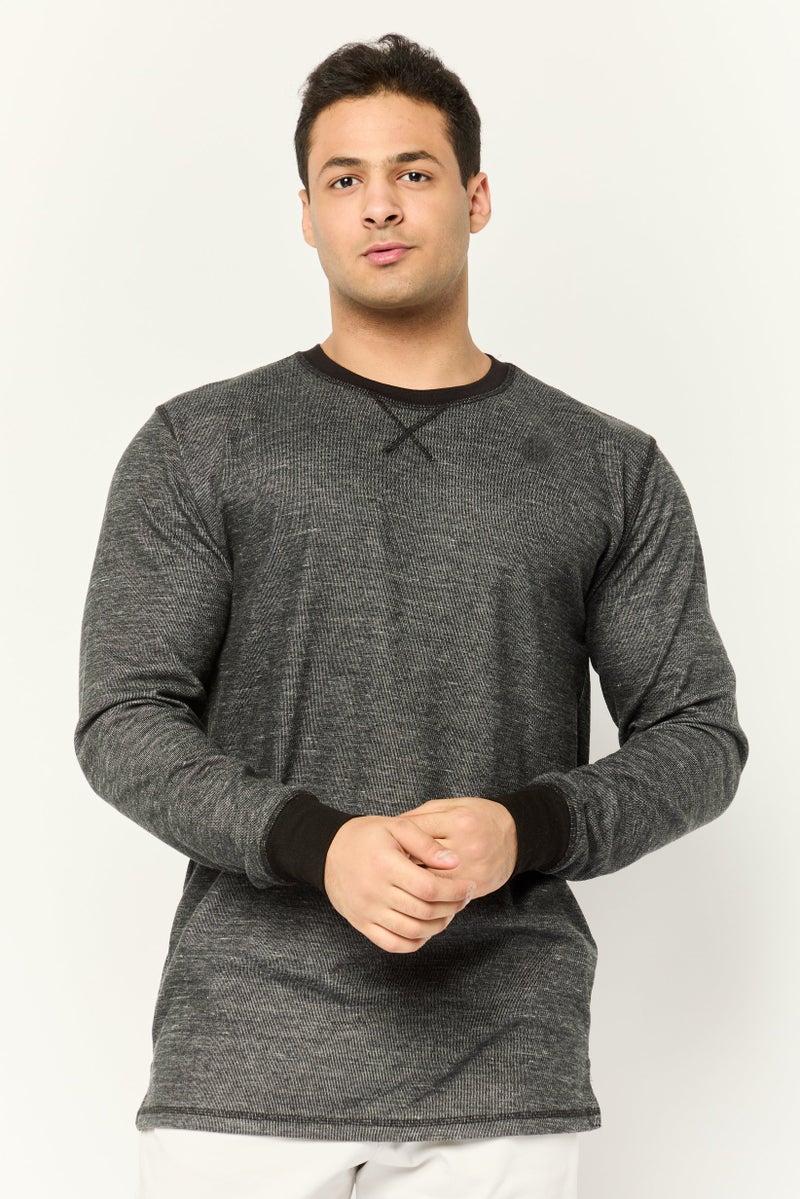 Company Eighty One Men Crew Neck Heather Long Sleeves Sweatshirt, Black - Image 1