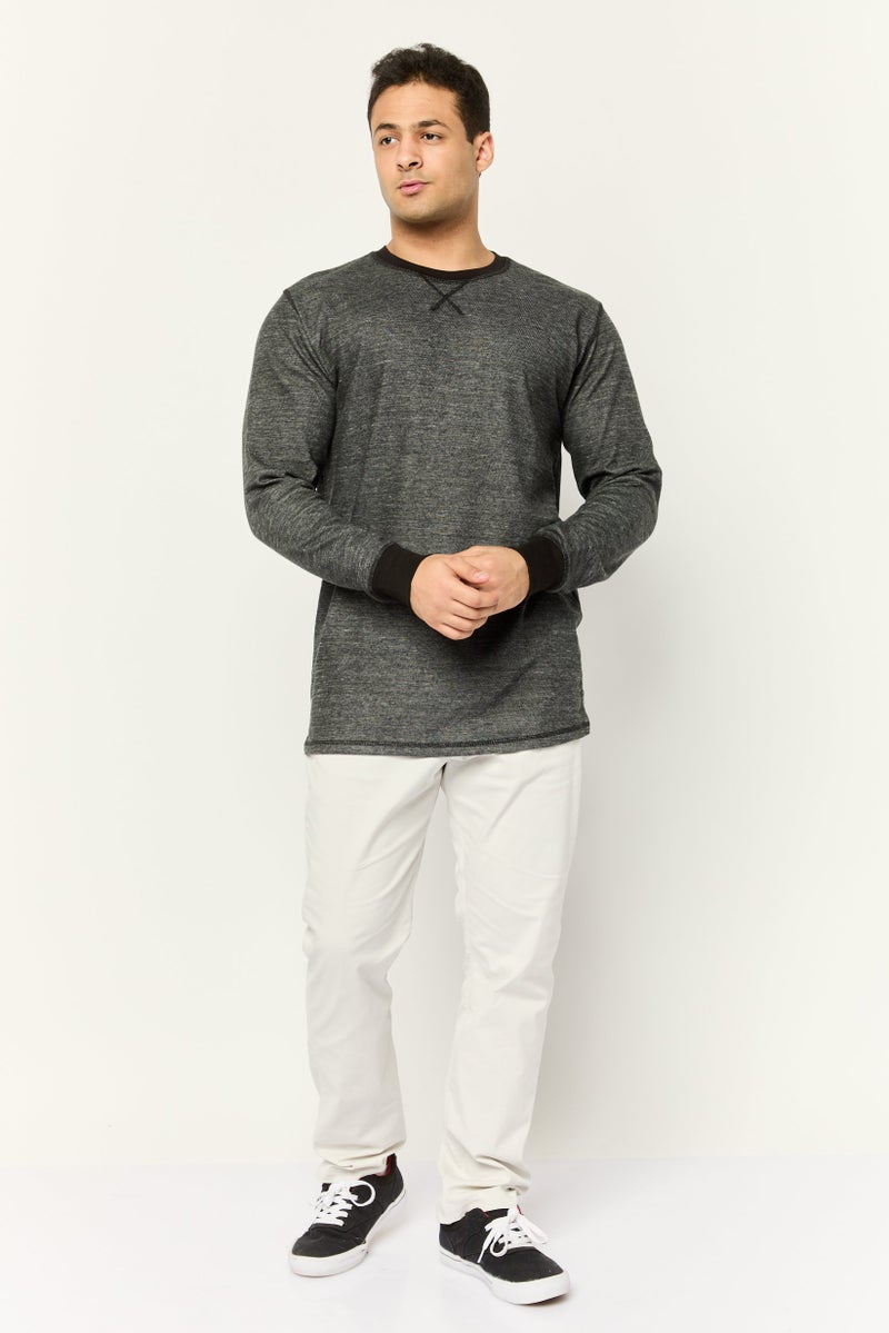 Company Eighty One Men Crew Neck Heather Long Sleeves Sweatshirt, Black - Image 2
