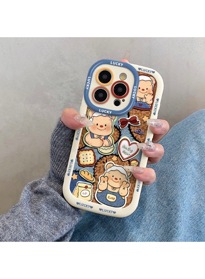 NIBEMINENT Protective TPU Case Cover For iPhone 14, Cowboy Leopard Print Butter Teddy Bear - Image 1