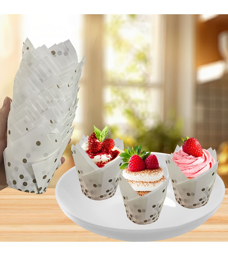 100pcs Golden Dot Tulip Greaseproof Baking Cups Cake Paper for Weddings Festivals Birthday Parties - Image 4