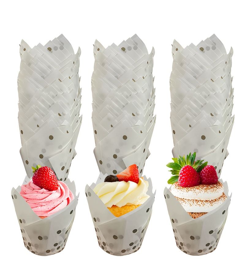 100pcs Golden Dot Tulip Greaseproof Baking Cups Cake Paper for Weddings Festivals Birthday Parties - Image 2