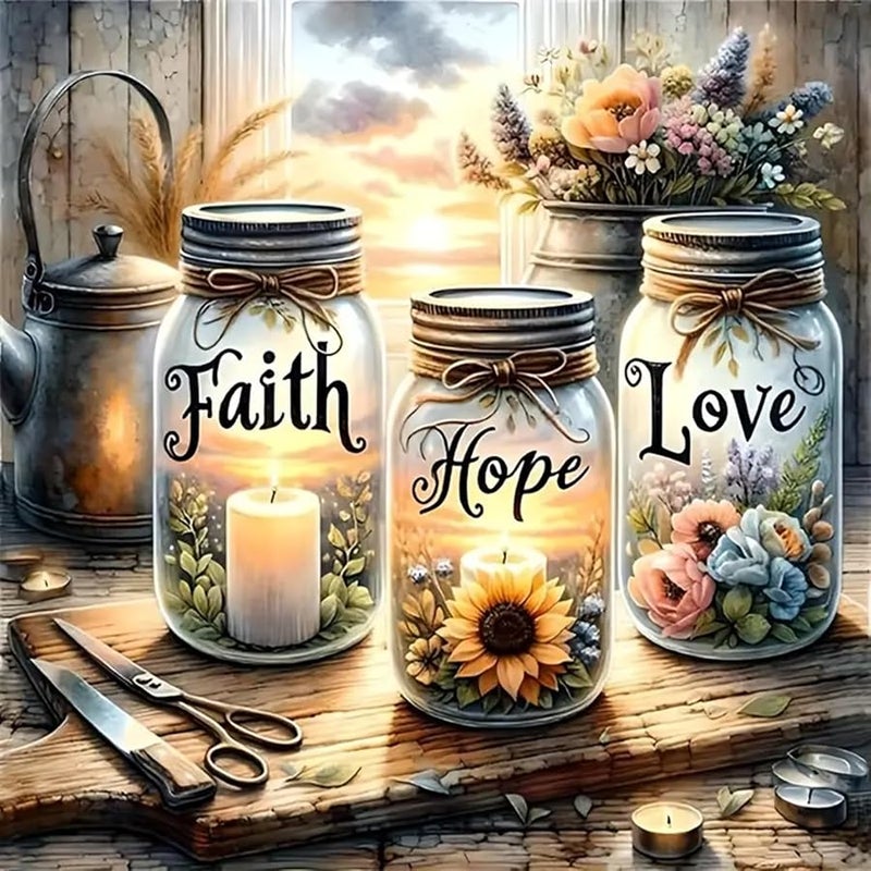 TOPMCYSG Faith,Hope,Love Diamond Art Kits for Adults,Inspirational 5D Diamond Painting Kits for Beginners,DIY Paint with Round Full Drill Diamond Dots Gem Painting for Adults,Home Decor 13.78x13.78 in - Image 1