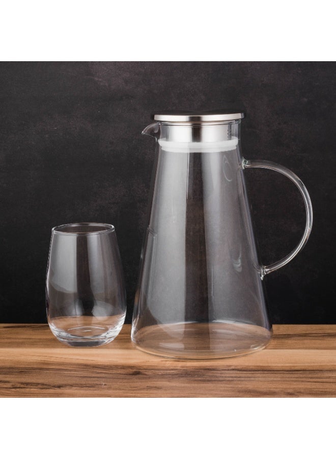 Alsaif 🧃 Elegant pyramid juice jug set with 4 plain glass cups – luxury metal lid (5 pieces) - Image 2