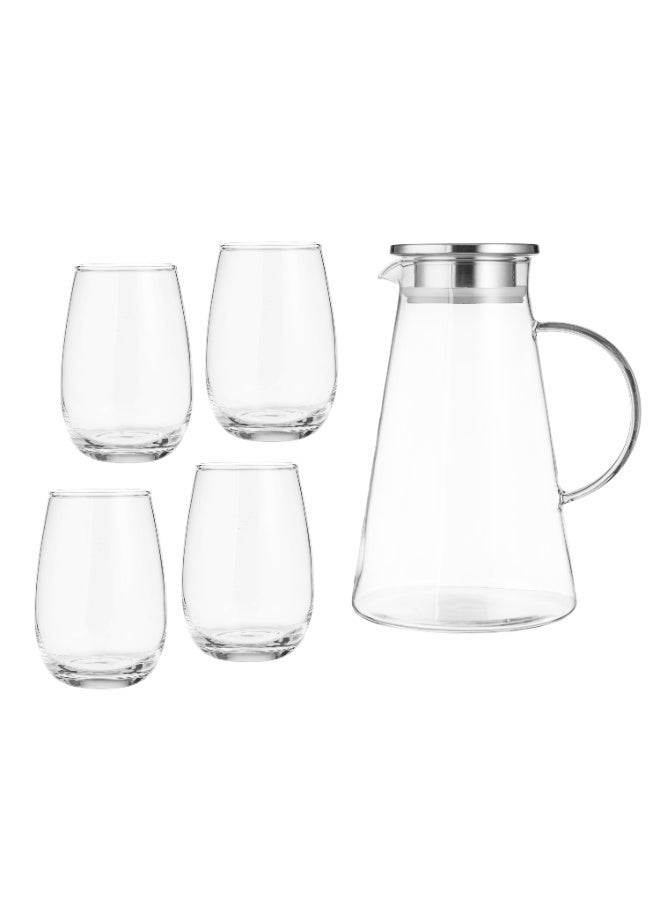 Alsaif 🧃 Elegant pyramid juice jug set with 4 plain glass cups – luxury metal lid (5 pieces) - Image 3