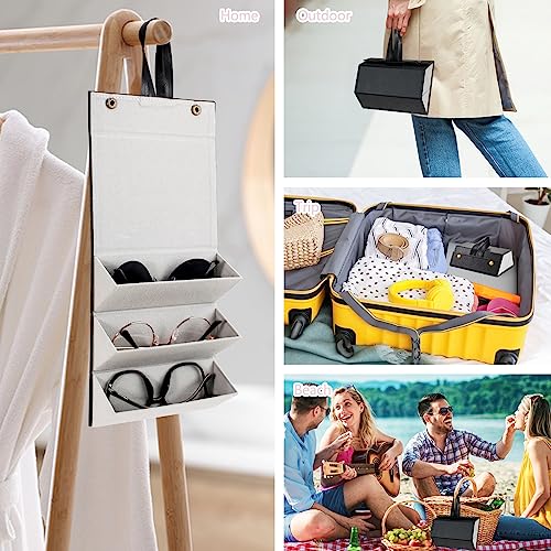 VACONICO Sunglasses Travel Case, Travel Sunglasses Case Organizer with 3 Slots Foldable Eyeglasses Case, Portable Multiple Glasses Case for Women Men Girls (Black) - Image 3