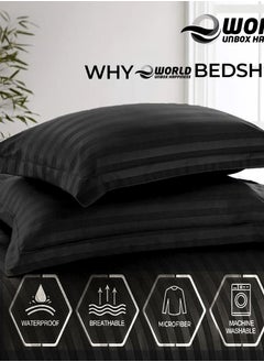 Eworld 4-Piece Luxury King Size Black Striped Bedding Set Includes 1 Duvet Cover (220x240cm), 1 Fitted Bed Sheet (200x200+30cm), and 2 Pillow Cases (48x74+5cm) for Ultimate Hotel-Inspired Sophistication  - Image 3