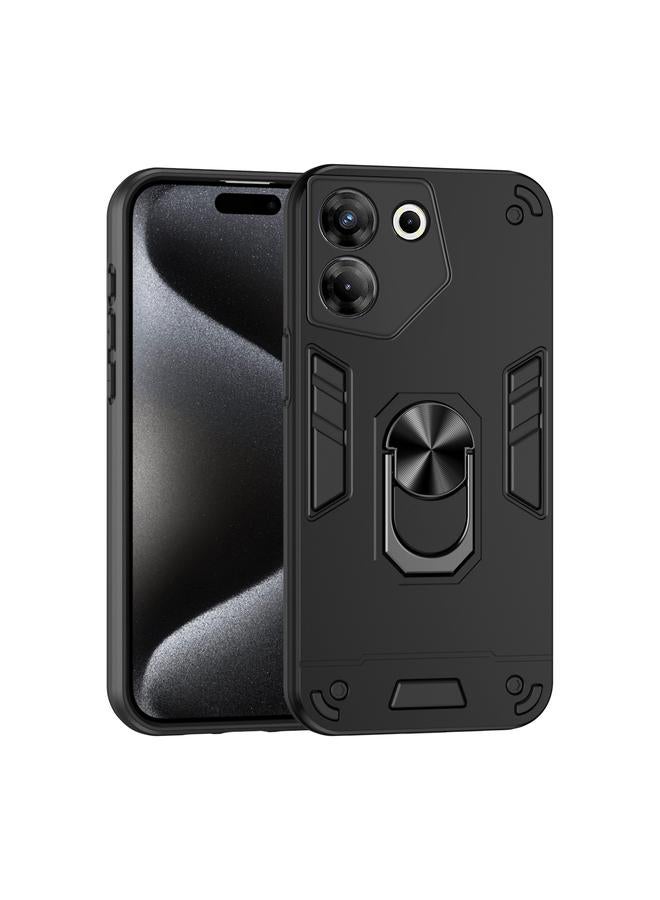 Zaboon For Tecno Camon 20 Pro 5G Shockproof Metal Ring Holder Phone Case(Black) 