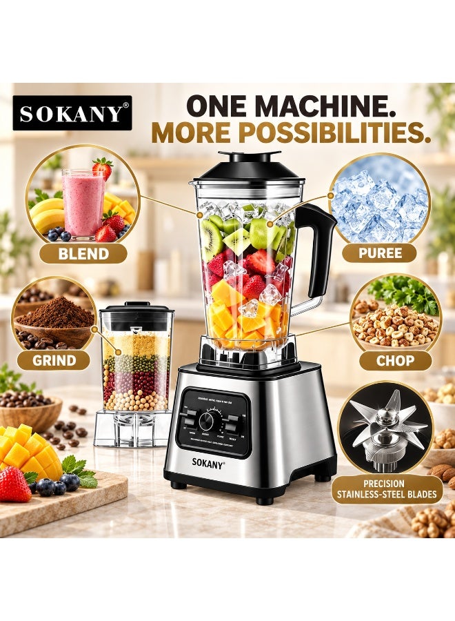 sokany Juicer Blender, 2.5 Litre, 6000W Multi-Function High Speed Blender Ice Crusher with Mixer Grinder SK-999 - Image 2