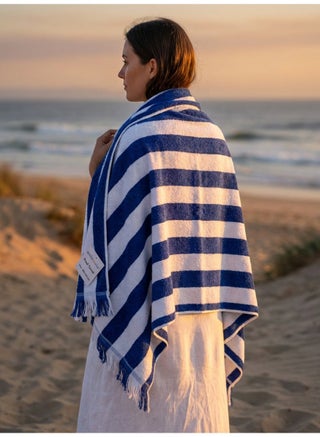 90x180 cm Cotton Pool towels Beachy Blue and White Striped Oversized Towel Blanket for Swimming Spa Bath and Travel - view 3