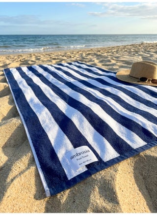 90x180 cm Cotton Pool towels Beachy Blue and White Striped Oversized Towel Blanket for Swimming Spa Bath and Travel - view 2