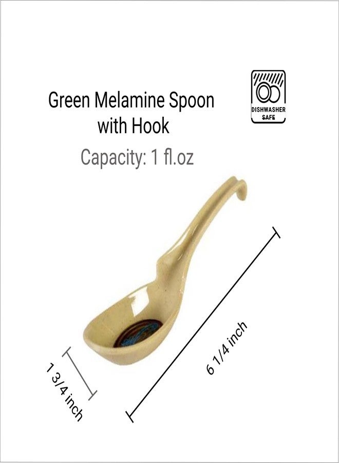 JapanBargain 2346, Set of 6 Asian Japanese Chinese Wonton Soba Rice Pho Ramen Noodle Soup Spoons Notch and Hook Ladle Style Spoon, Green - Image 2