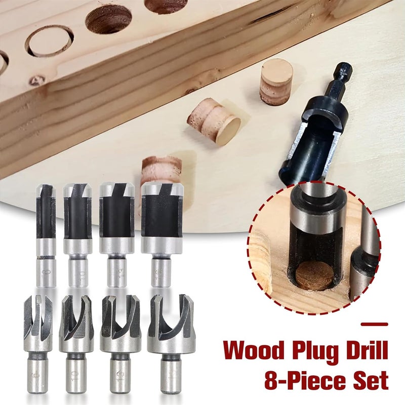 findmall 8Pcs Wood Plug Cutter Drills Bit Set (5/8", 1/2", 3/8", 1/4") Straight and Tapered Taper, Carbon Steel Woodworking Cutting Tool - Image 5