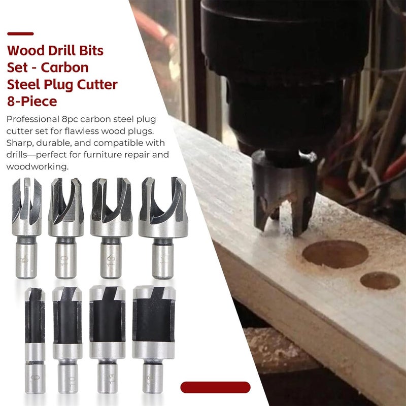 findmall 8Pcs Wood Plug Cutter Drills Bit Set (5/8", 1/2", 3/8", 1/4") Straight and Tapered Taper, Carbon Steel Woodworking Cutting Tool - Image 2