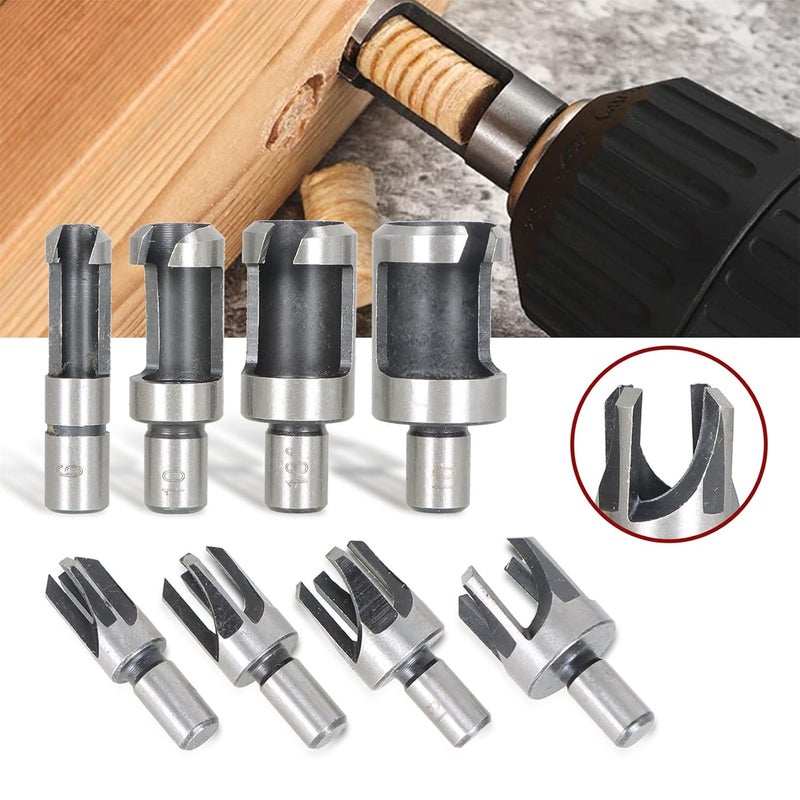 findmall 8Pcs Wood Plug Cutter Drills Bit Set (5/8", 1/2", 3/8", 1/4") Straight and Tapered Taper, Carbon Steel Woodworking Cutting Tool - Image 4