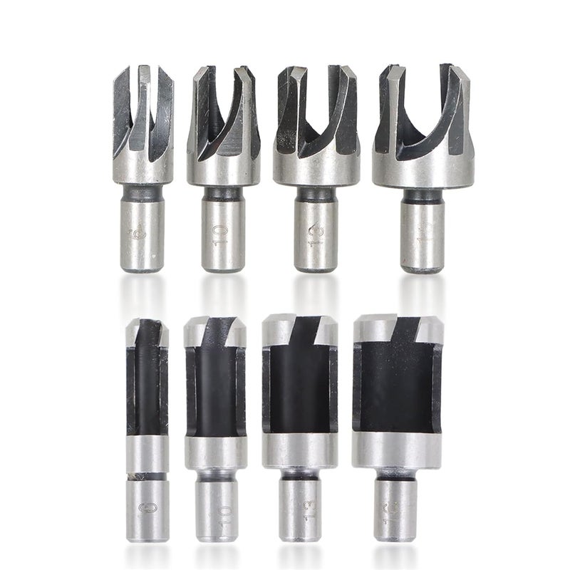 findmall 8Pcs Wood Plug Cutter Drills Bit Set (5/8", 1/2", 3/8", 1/4") Straight and Tapered Taper, Carbon Steel Woodworking Cutting Tool - Image 1