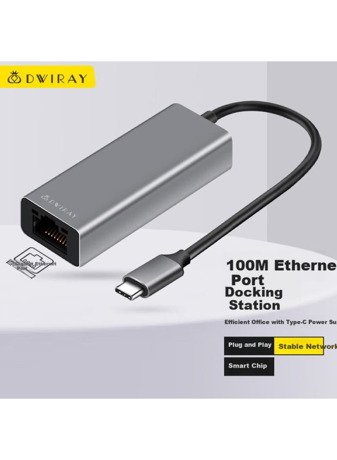 Diyi Workshop Diyigongfang Type-c To Ethernet Expansion Dock Converter, Metal Usb-c 100mbps Network Card Adapter, Compatible With Apple Macbook, Huawei Laptops, Expansion Dock Without Driver - Image 1