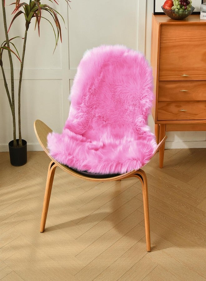 duduta Hot Pink Faux Sheepskin Throw Rug 2x3 ft, Fluffy Shag Girls Bedside Dorm Rug Fur Seat Chair Covers Washable - Image 5