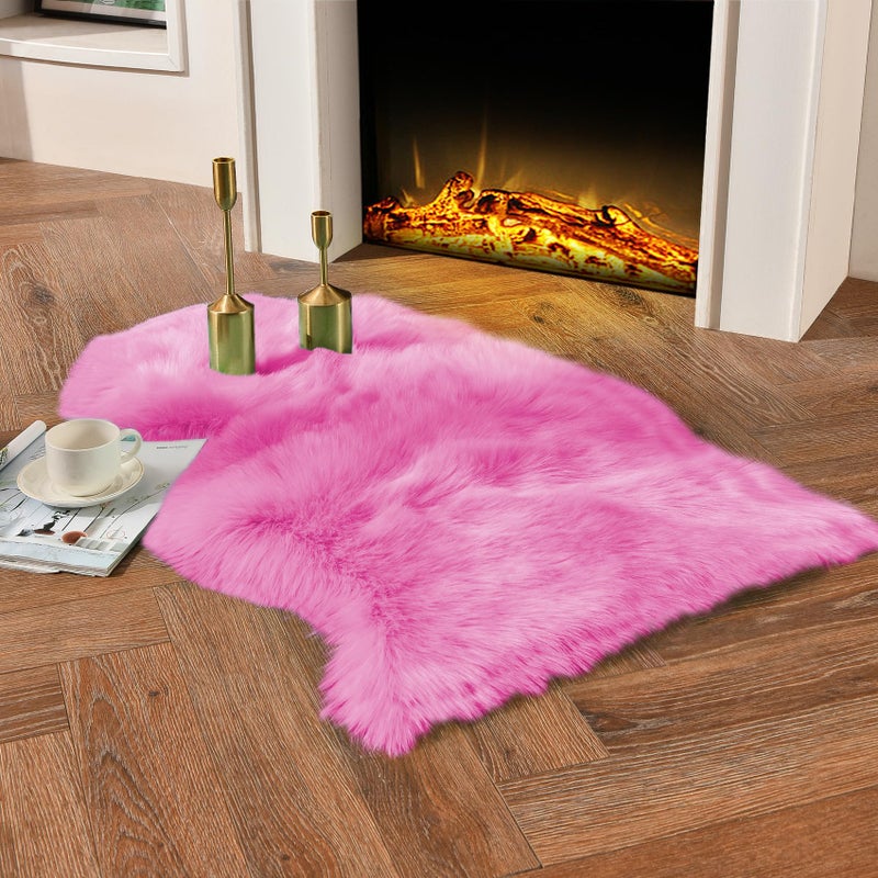 duduta Hot Pink Faux Sheepskin Throw Rug 2x3 ft, Fluffy Shag Girls Bedside Dorm Rug Fur Seat Chair Covers Washable - Image 1