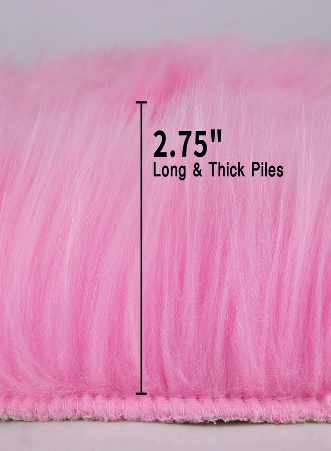 duduta Hot Pink Faux Sheepskin Throw Rug 2x3 ft, Fluffy Shag Girls Bedside Dorm Rug Fur Seat Chair Covers Washable - Image 4