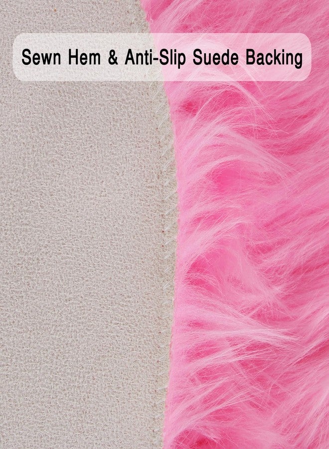 duduta Hot Pink Faux Sheepskin Throw Rug 2x3 ft, Fluffy Shag Girls Bedside Dorm Rug Fur Seat Chair Covers Washable - Image 3