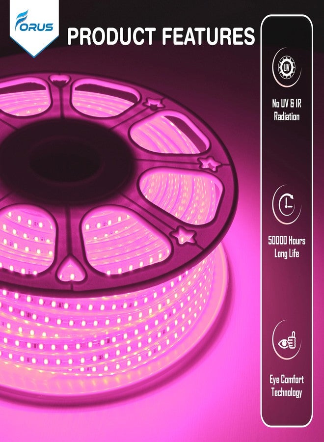 Forus حبل إضاءة LED من فوروس، طوله 5 أمتار، مع ضمان لمدة 6 أشهر، مقاوم للماء، إضاءة خارجية زخرفية مخفية للسقف والشرفة وديكور المنزل والديكور الداخلي، إضاءة مرنة مناسبة لأعياد ديوالي وعيد الميلاد - لون وردي - Image 3