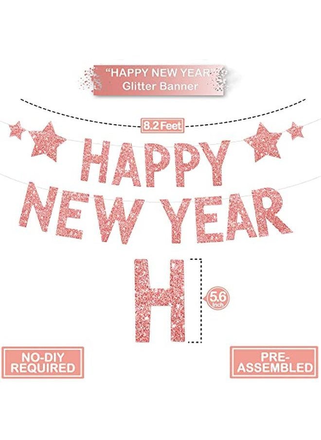 KATCHON Rose Gold Happy New Year Decorations 2022 Glitter Happy New Year Banner With Circle Garland No Diy | Happy New Year Sign New Years Decorations | New Years Eve Party Supplies 2022 Nye Decorations  - Image 4