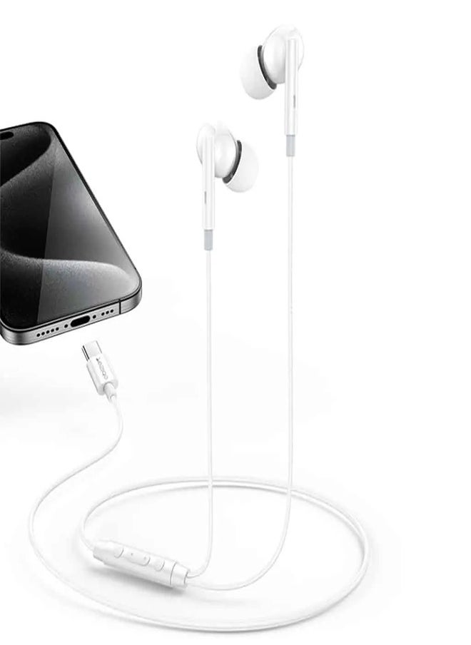 Yesido YH45 Wired Control Earphone with Ergonomic Design, 3 Buttons and Type-C Connector - White