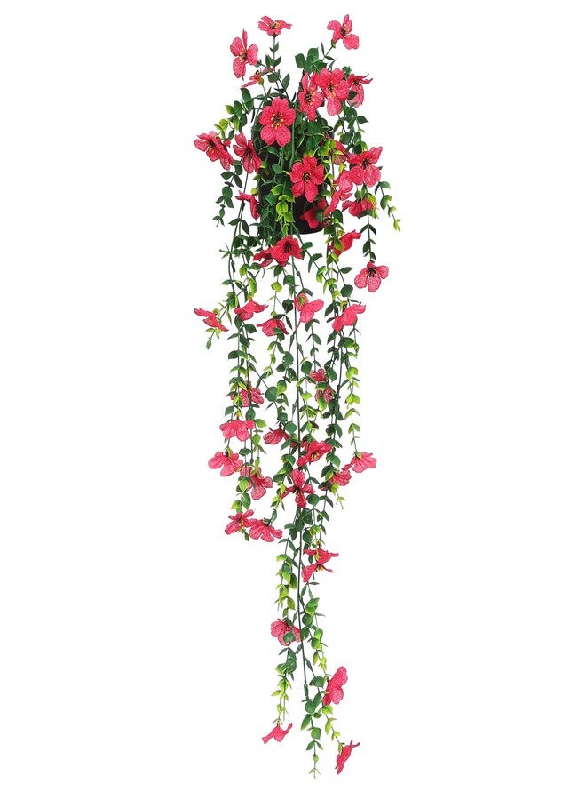 FAVOWREATH Fake Plants Hanging Artificial Potted Faux Eucalyptus Plants and Flowers for Modern Boho Farmhouse Bathroom Office Desk Wall Book Shelf Living Room Aesthetic Decor Indoor (Rose Red) - Image 1
