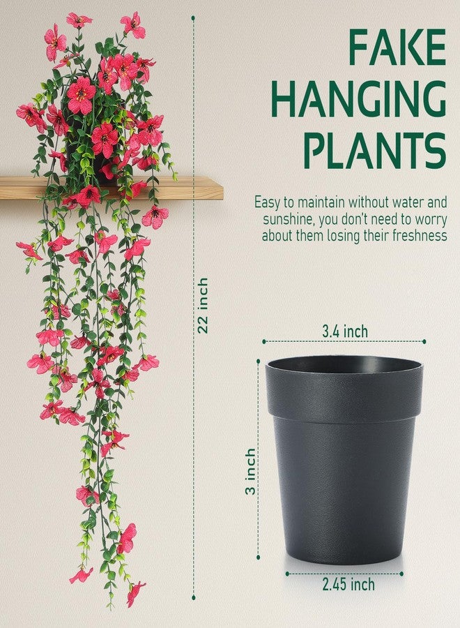 FAVOWREATH Fake Plants Hanging Artificial Potted Faux Eucalyptus Plants and Flowers for Modern Boho Farmhouse Bathroom Office Desk Wall Book Shelf Living Room Aesthetic Decor Indoor (Rose Red) - Image 3