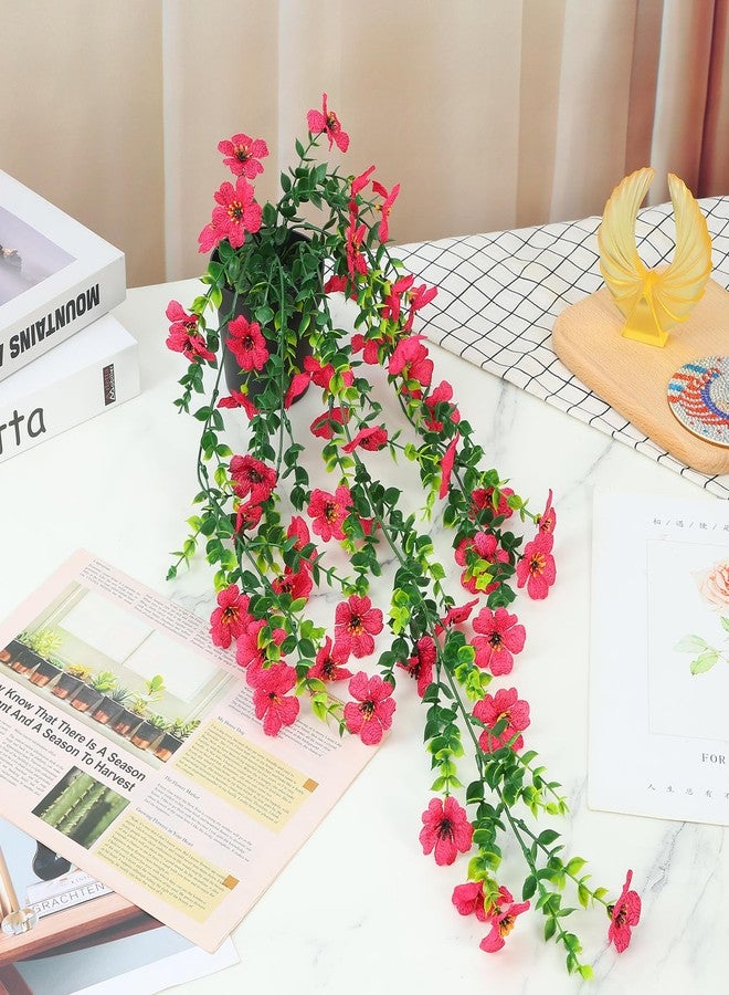 FAVOWREATH Fake Plants Hanging Artificial Potted Faux Eucalyptus Plants and Flowers for Modern Boho Farmhouse Bathroom Office Desk Wall Book Shelf Living Room Aesthetic Decor Indoor (Rose Red) - Image 2