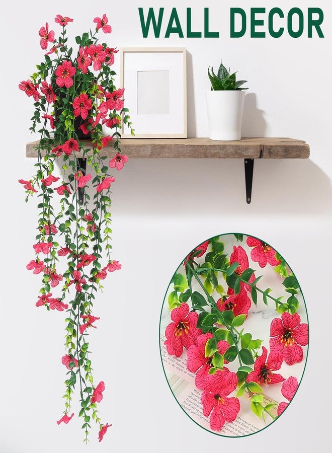 FAVOWREATH Fake Plants Hanging Artificial Potted Faux Eucalyptus Plants and Flowers for Modern Boho Farmhouse Bathroom Office Desk Wall Book Shelf Living Room Aesthetic Decor Indoor (Rose Red) - Image 5