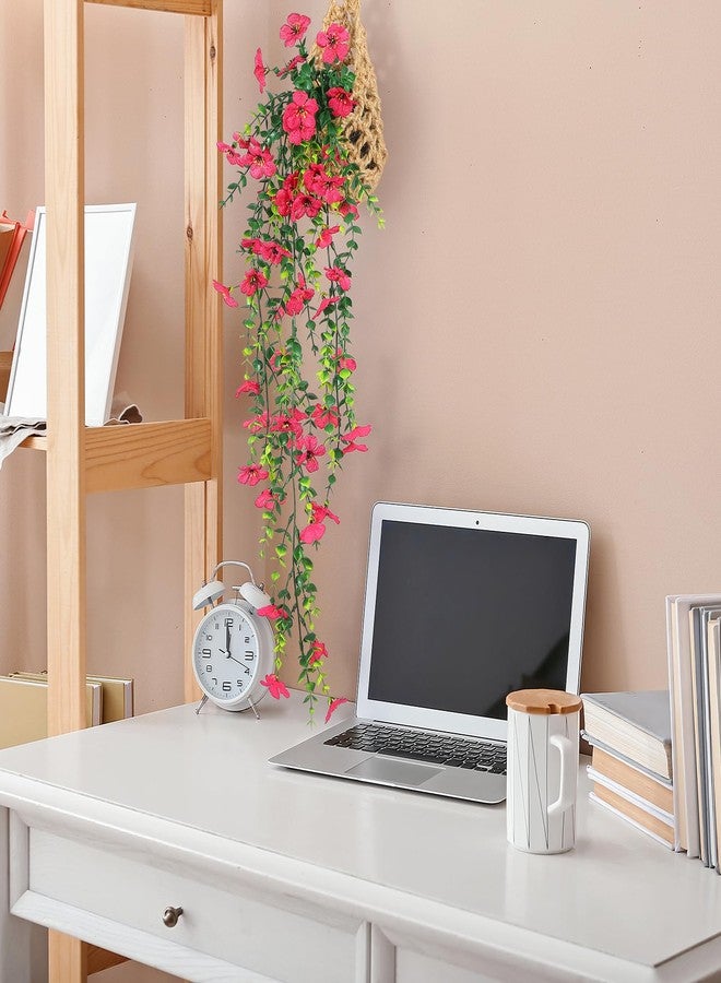 FAVOWREATH Fake Plants Hanging Artificial Potted Faux Eucalyptus Plants and Flowers for Modern Boho Farmhouse Bathroom Office Desk Wall Book Shelf Living Room Aesthetic Decor Indoor (Rose Red) - Image 4