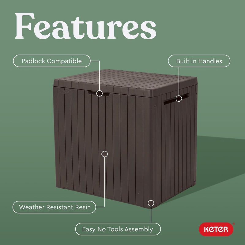 Keter City 30 Gallon Resin Outdoor Storage Box and Patio Furniture Side Table for Pool and Garden Accessories, Brown - Image 3