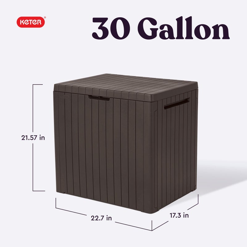 Keter City 30 Gallon Resin Outdoor Storage Box and Patio Furniture Side Table for Pool and Garden Accessories, Brown - Image 2