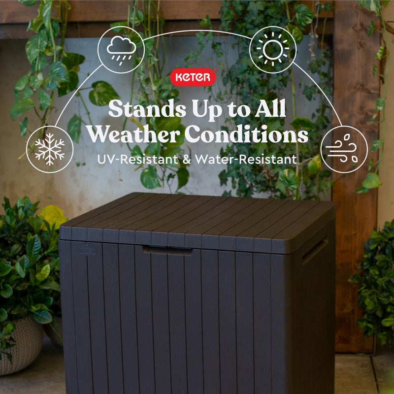 Keter City 30 Gallon Resin Outdoor Storage Box and Patio Furniture Side Table for Pool and Garden Accessories, Brown - Image 5