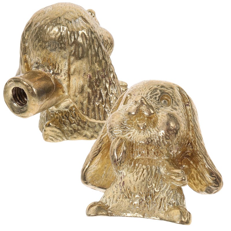 Vintage Brass Mini Laughing Rabbit Cabinet Knobs 2pcs Animal Drawer Pulls - Image 2
