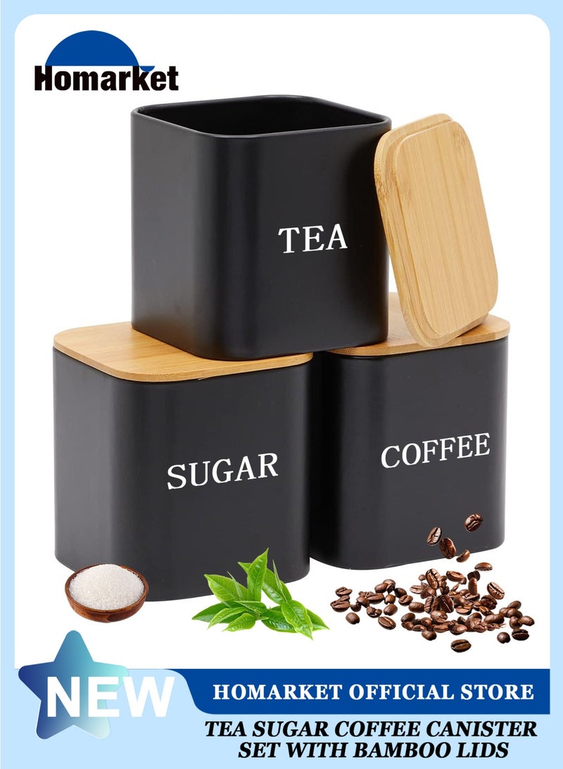 HomarKet 3-Piece Large Capacity Stainless Steel, Coffee Kitchen Canister, Sugar Organizer, Tea Storage Box, Coffee Storage Jars, Kitchen Containers Storage Set with Bamboo Lids - Image 1