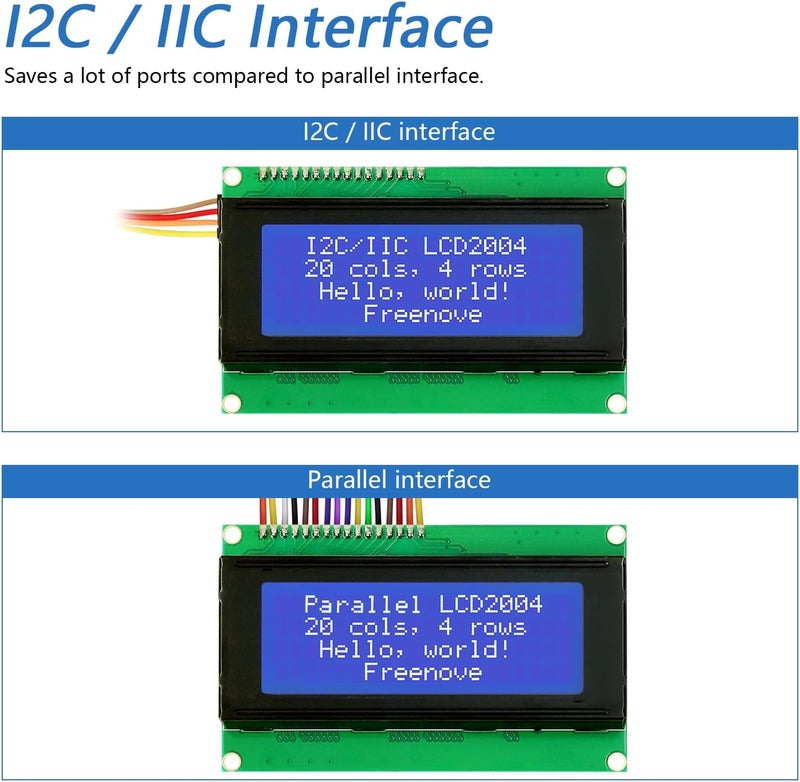 FREENOVE I2C IIC LCD 2004 Module, TWI Serial 20x4 Display, Compatible with Arduino Raspberry Pi Pico ESP32 ESP8266 - Image 2