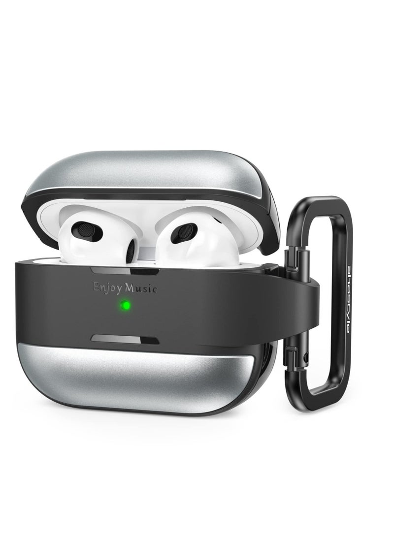 SOLARAE Charging Case, TPU+Aluminum Protective Cover Shock-Absorbing Protective Case with Keychain, Full Protective Silicone Skin Accessories for Women Men (Silver) - Image 1