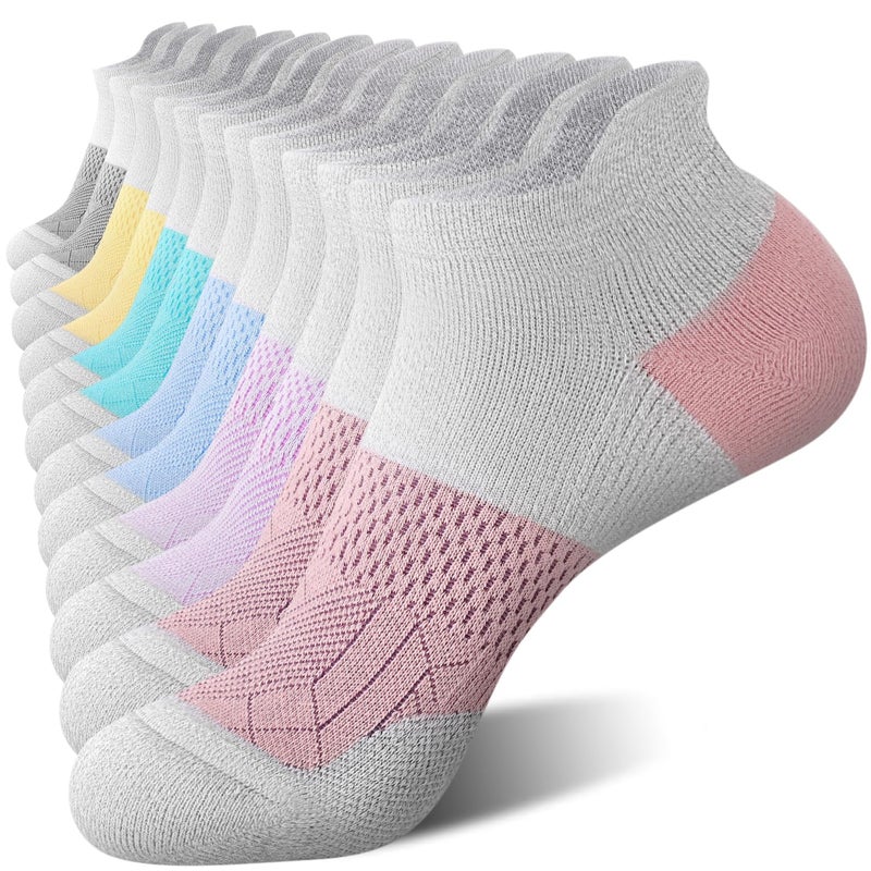 FITRELL 6 Pairs Ankle Running Socks for Women Athletic Cushioned Low Cut Tab Sports Socks, Grey, Medium - Image 1